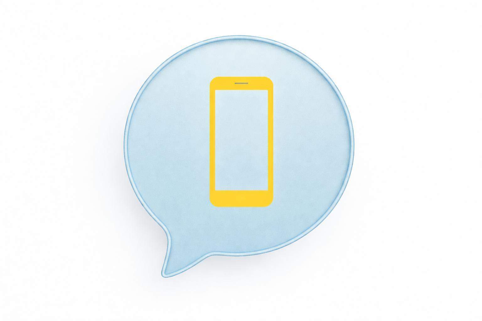 Grafika na której widać żółty smartfon w chmurce. Jest to zachęta do przeczytania artykułu na blogu językowym treści o ukraińskich słowach związanych z elektroniką